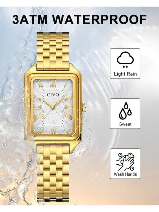 CIVO Women\'s Gold White Vintage Quartz Stainless Steel Bracelet Roman Dial Watch